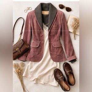 Vtg Aria Caractère Italian Blazer Corduroy Jacket with Knit Shawl Collar US 10